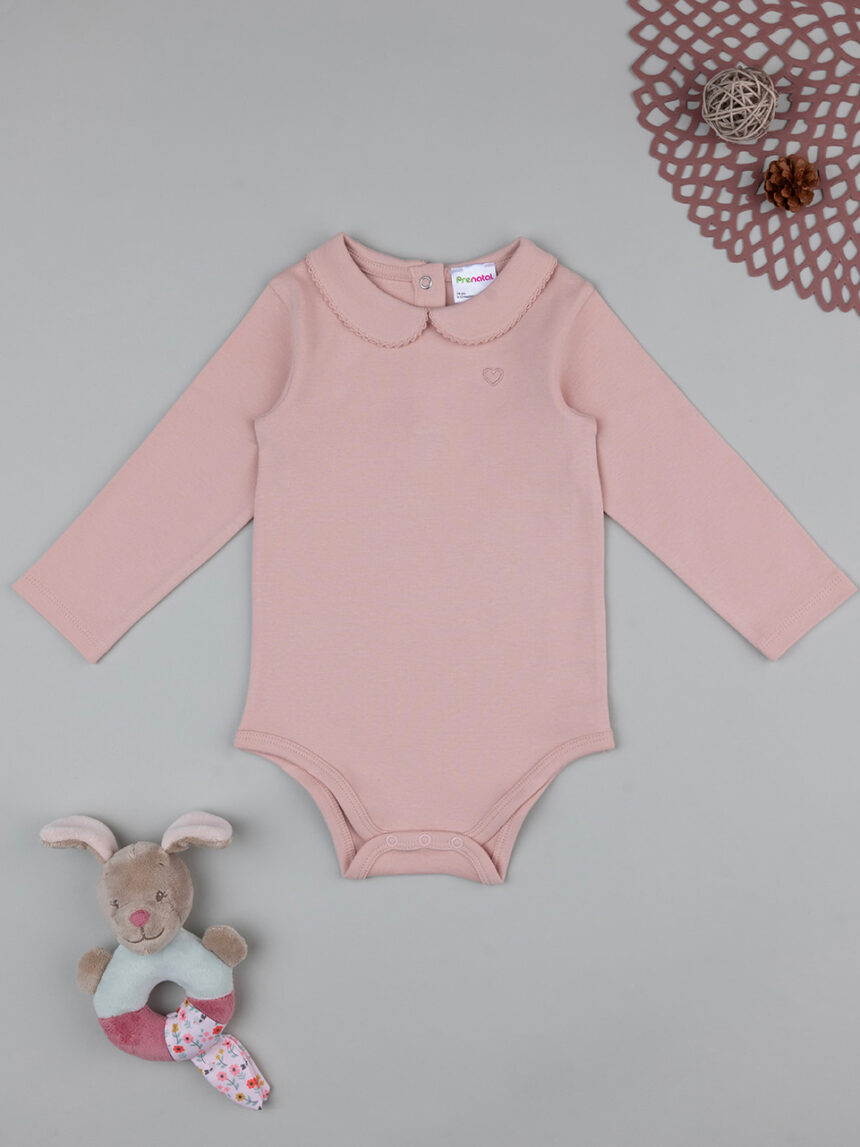 Body bimba rosa con ricamo