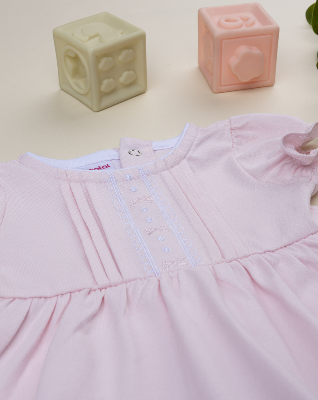 Vestito neonata rosa ricami  con orsetto regalo