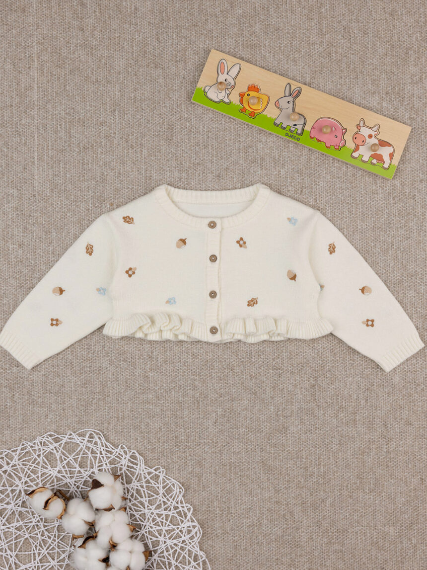 Cardigan tricot bimba panna con ricami allover