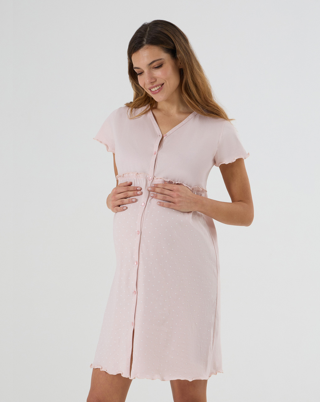 Camicia da notte premaman rosa con pois bianchi