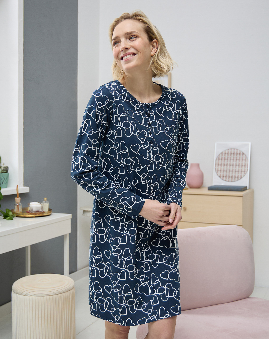 Camicia da notte premaman allattamento cuori all over