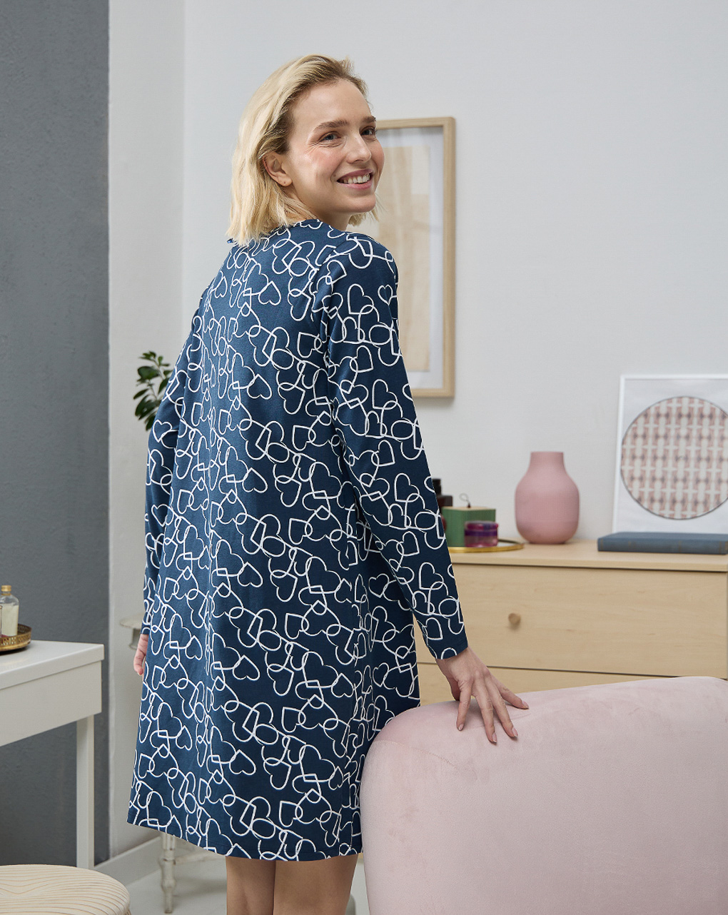 Camicia da notte premaman allattamento cuori all over