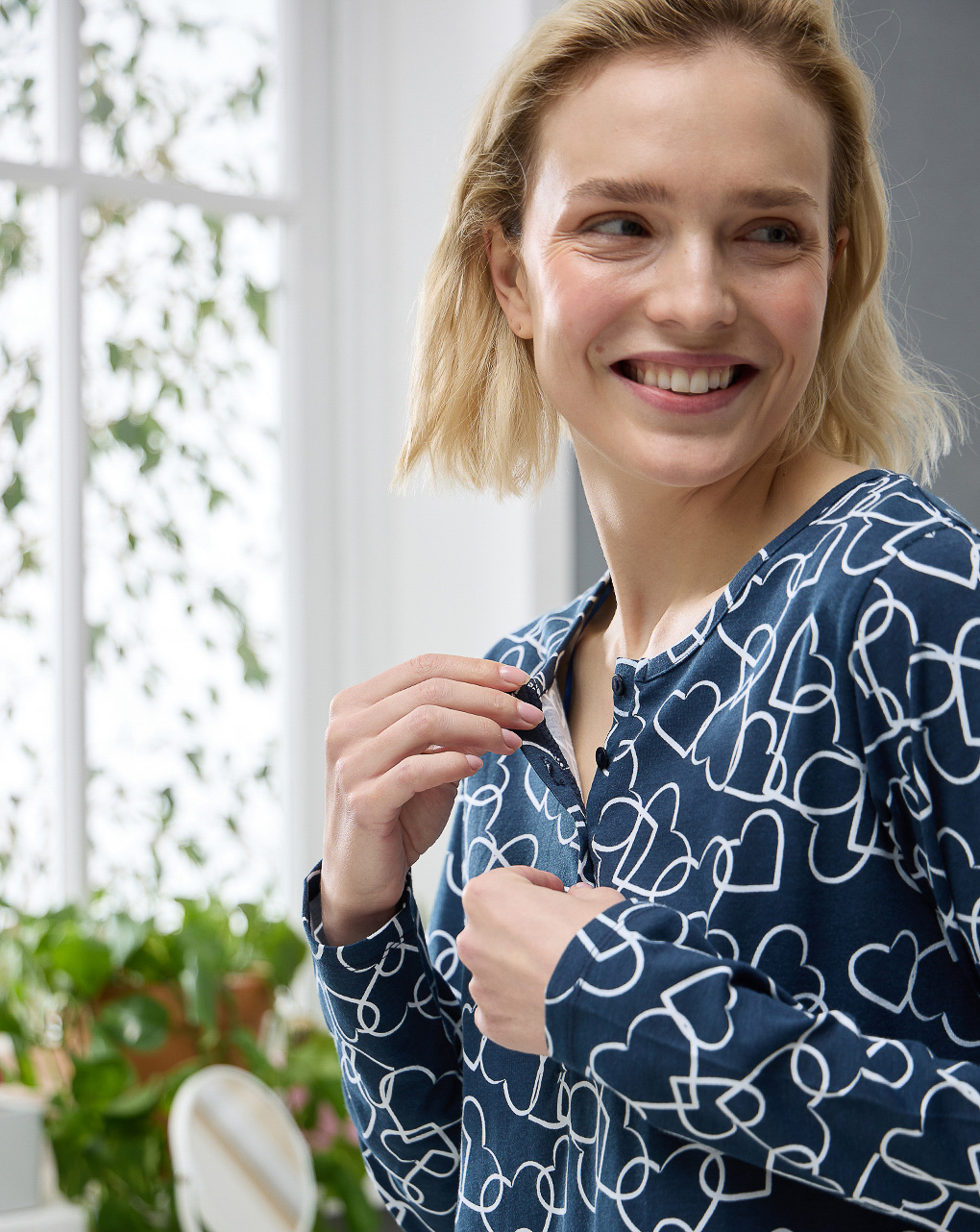 Camicia da notte premaman allattamento cuori all over