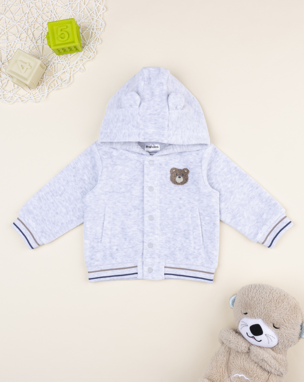 Cardigan grigio bimbo con cappuccio e patch