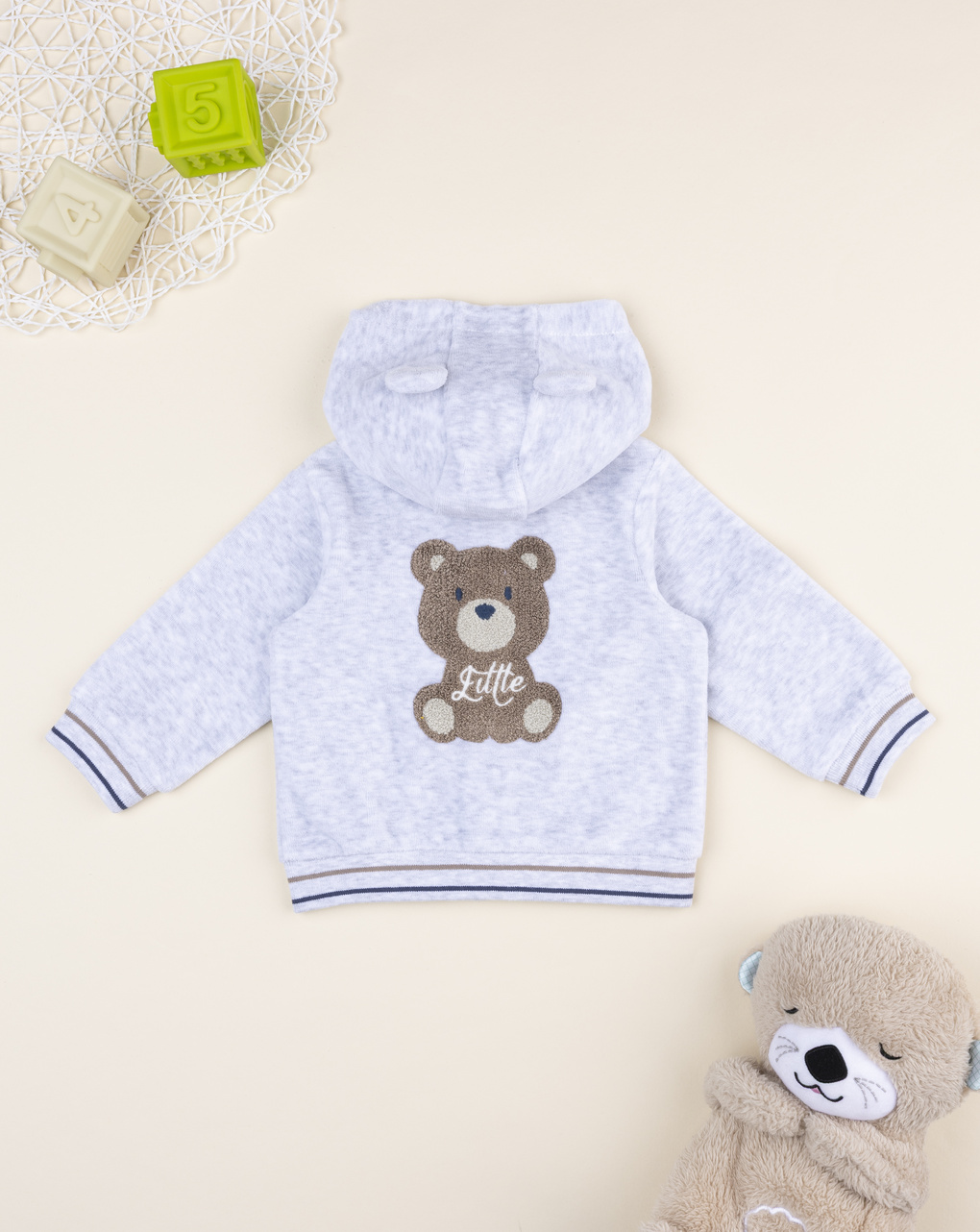 Cardigan grigio bimbo con cappuccio e patch