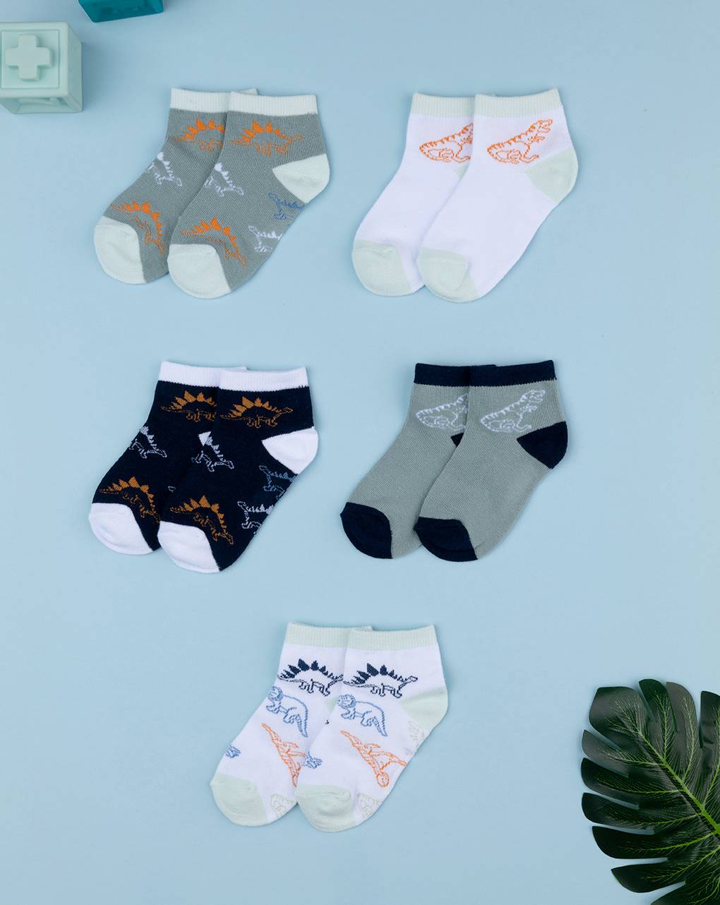 Pack 5 calze bimbo dinosauri