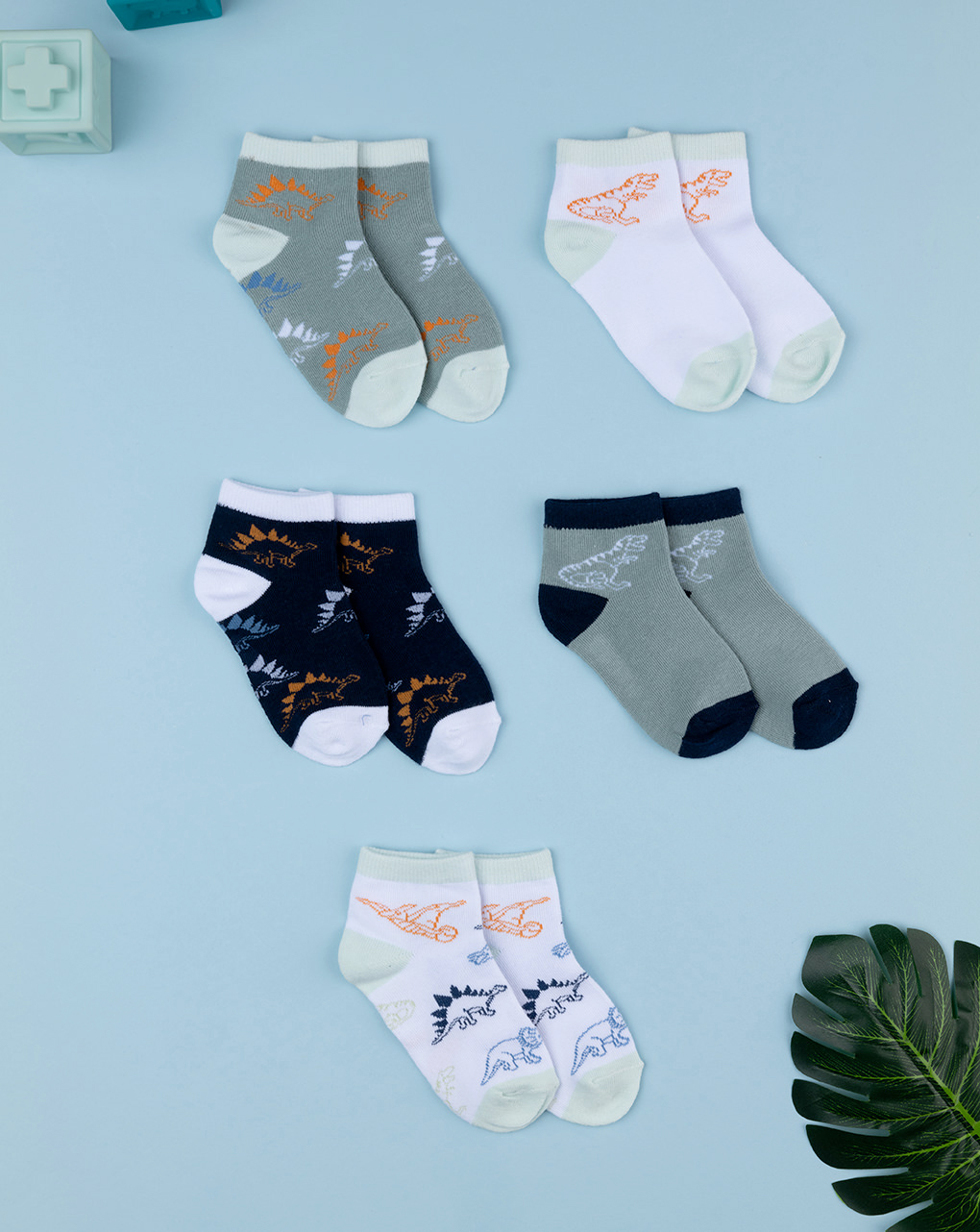 Pack 5 calze bimbo dinosauri