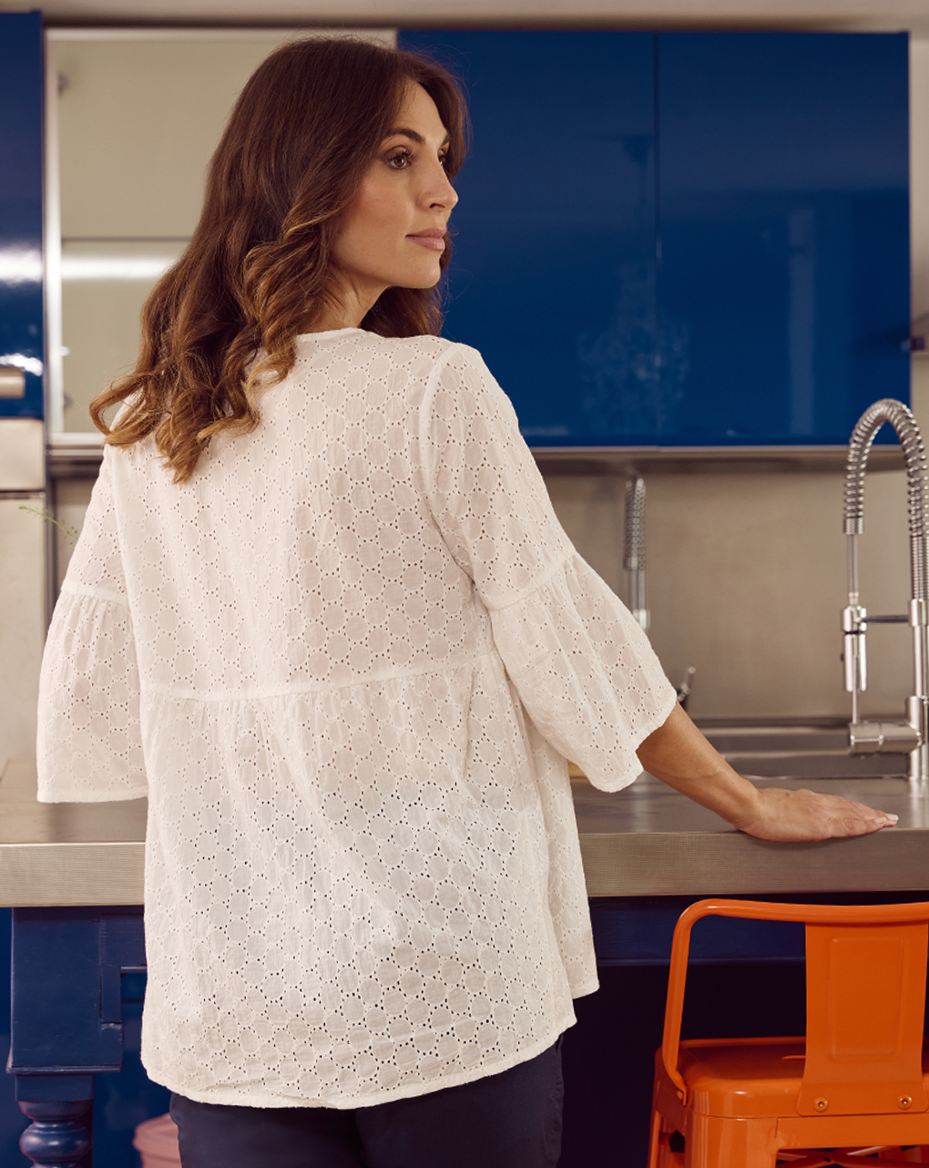 Blusa premaman allattamento in broderie anglaise