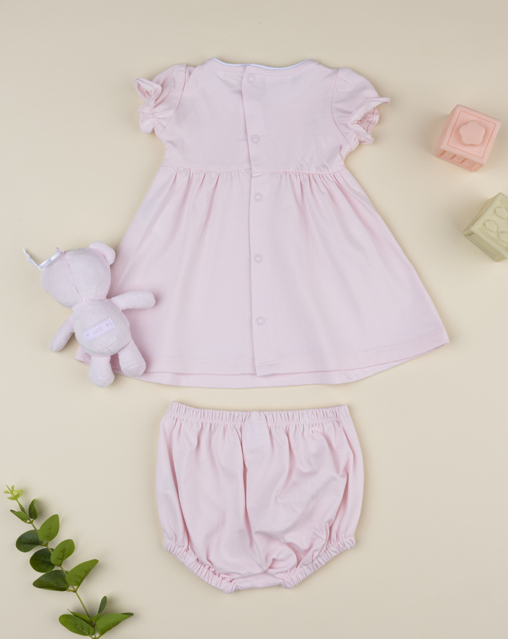 Vestito neonata rosa ricami  con orsetto regalo
