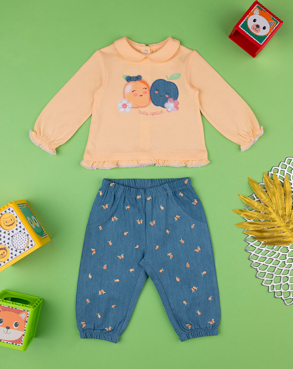 Completo chambray bimba arancione/blu