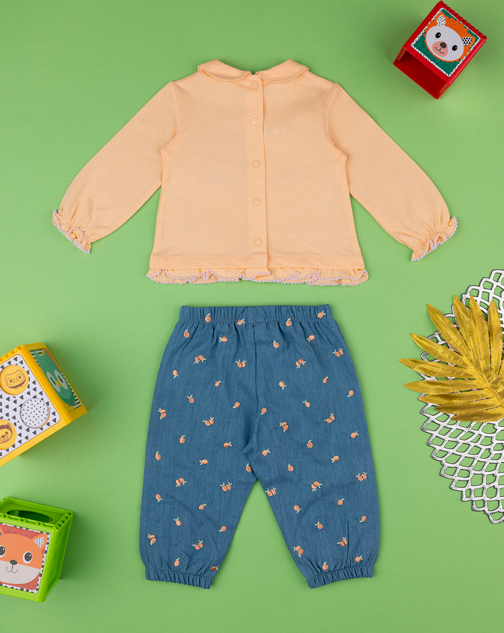 Completo chambray bimba arancione/blu