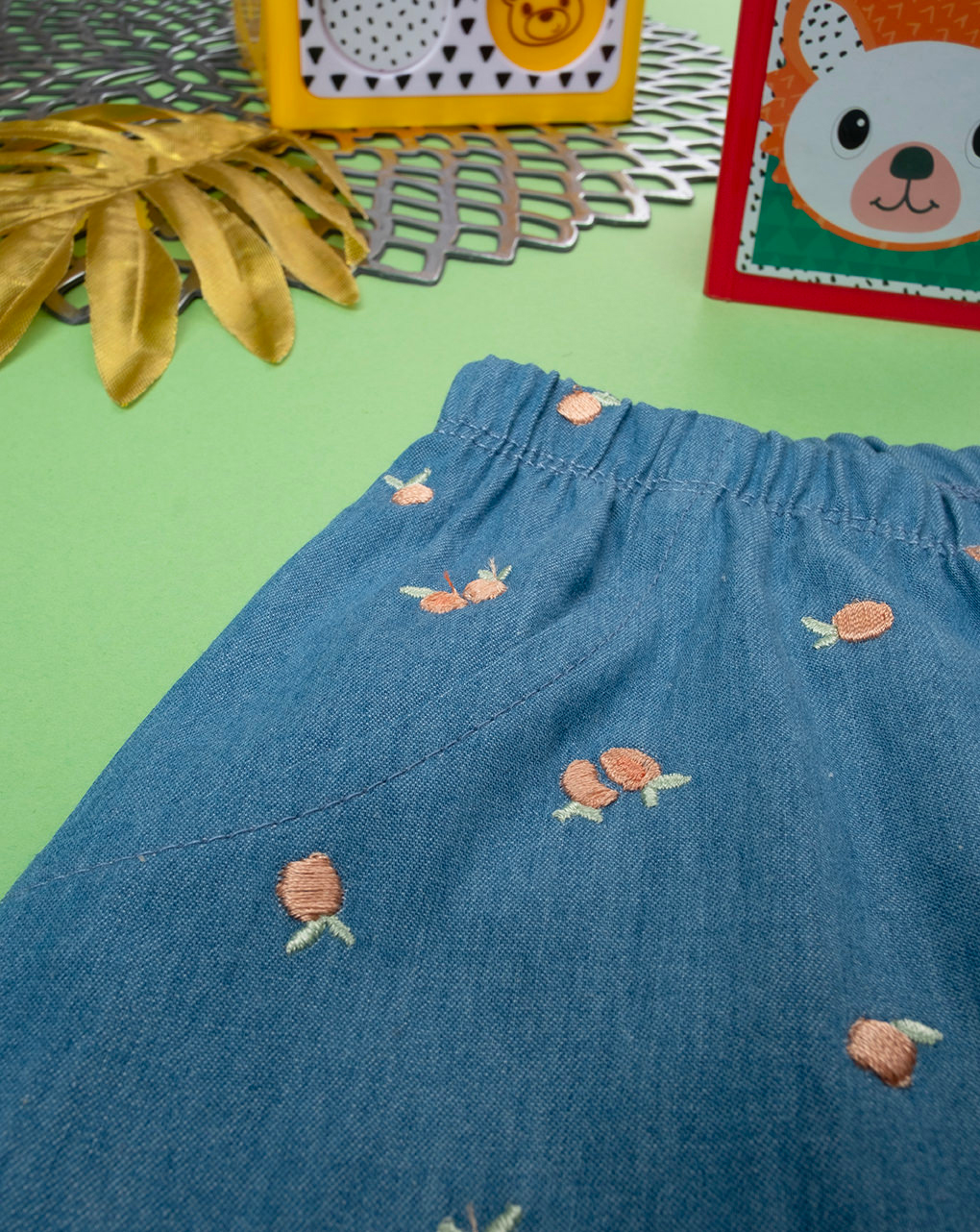 Completo chambray bimba arancione/blu
