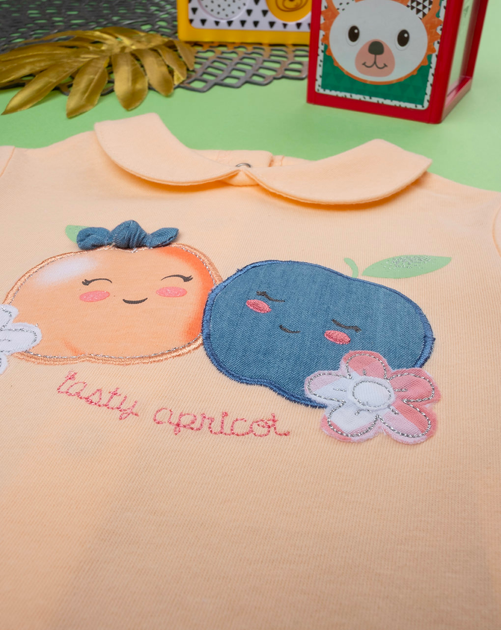 Completo chambray bimba arancione/blu