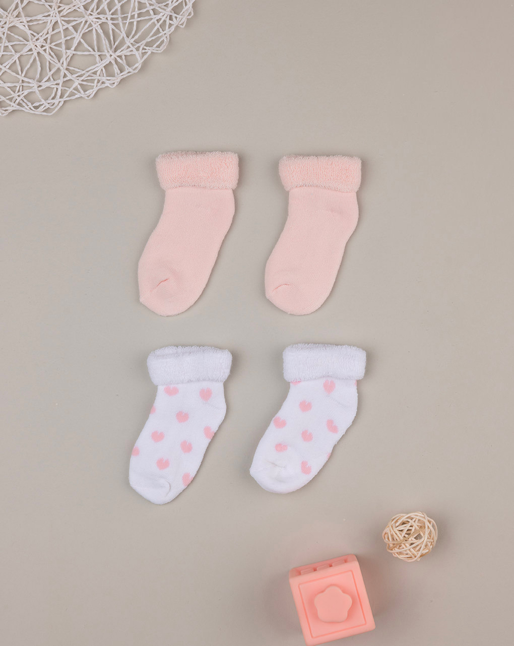 Pack 2 paia di calze in spugna rosa con cuori
