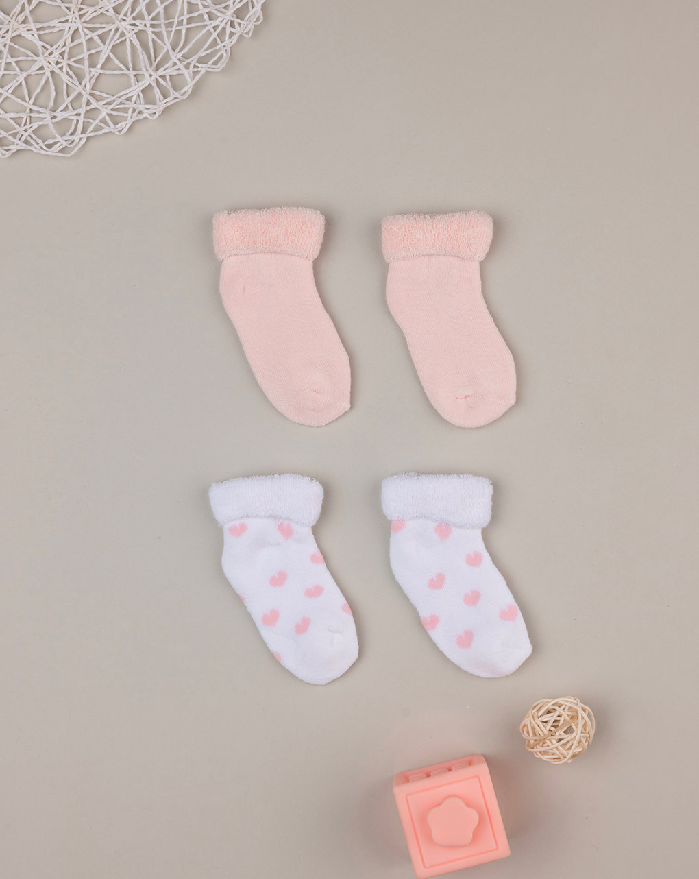 Pack 2 paia di calze in spugna rosa con cuori