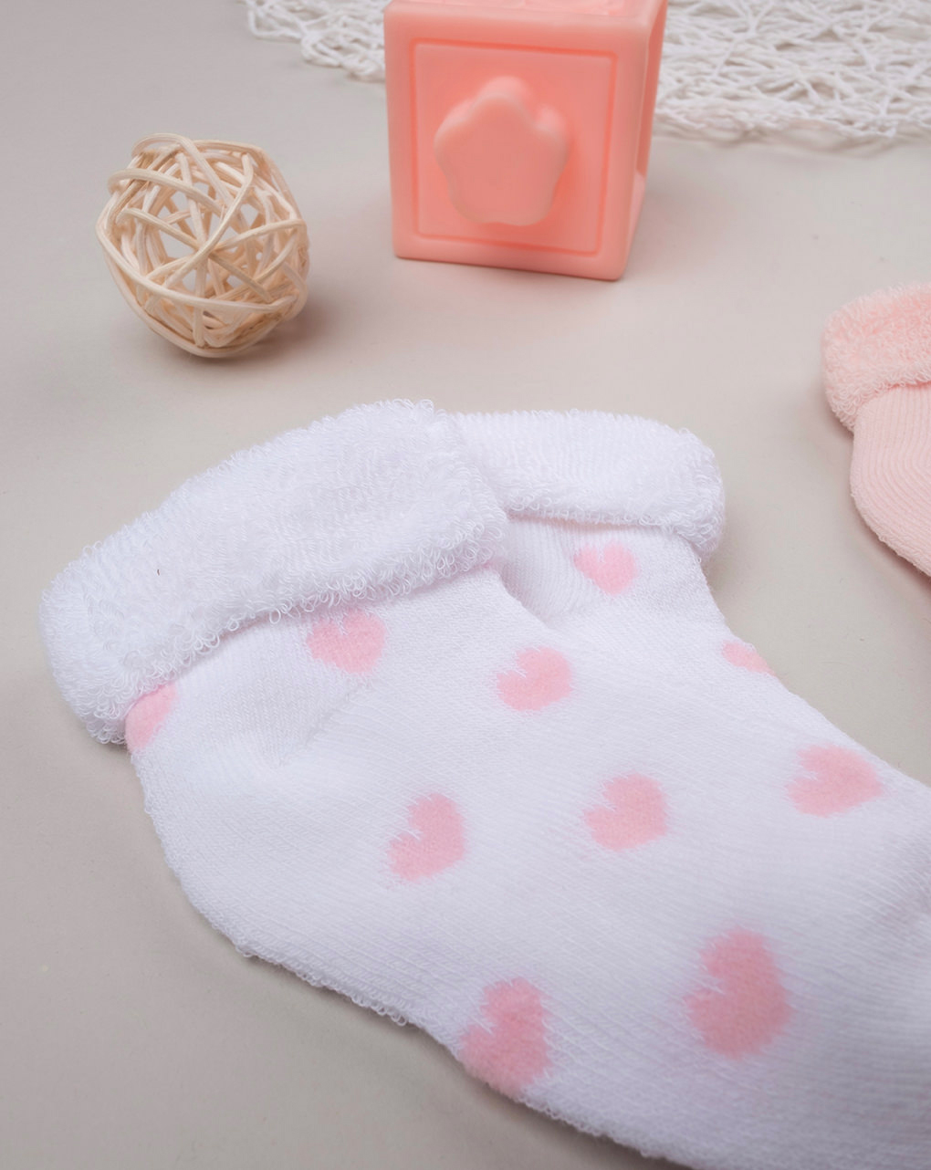 Pack 2 paia di calze in spugna rosa con cuori