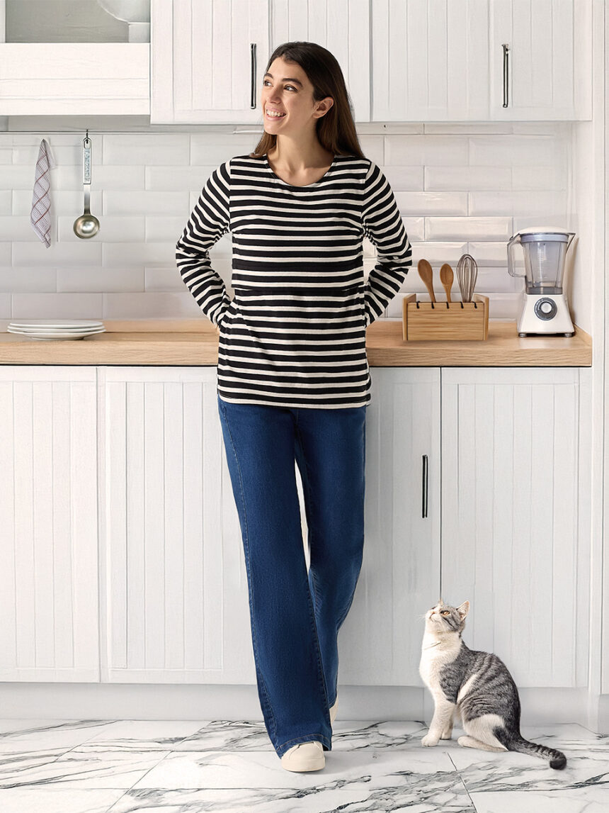 Felpa Premaman Invernale DAY8 - Con Cappuccio A Righe Taglie Forti Per Gravidanza - Foto 9