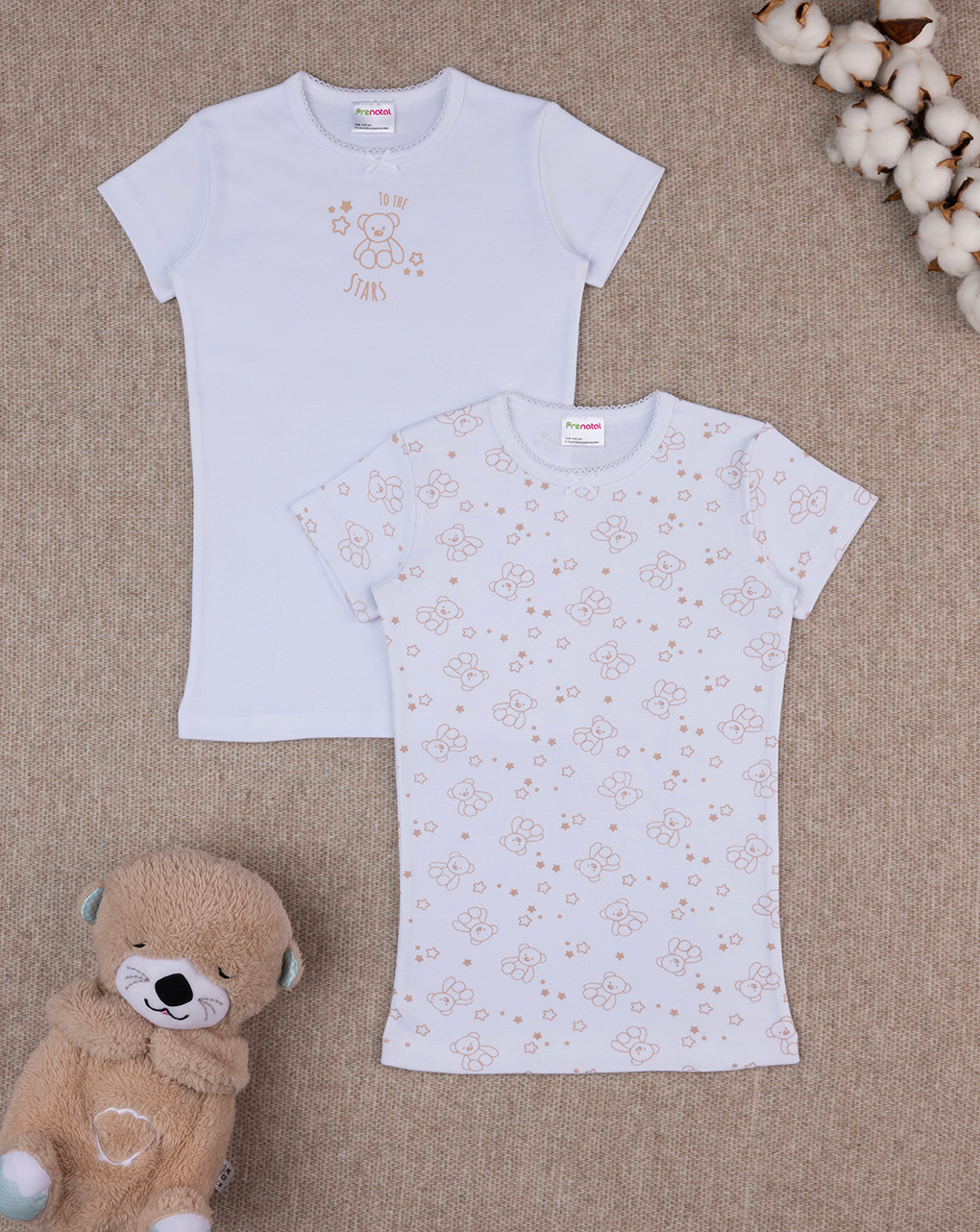 Pack 2 t-shirt bimba bianco orsetti