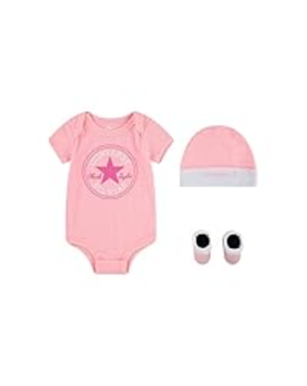 Set 3 pezzi converse neonata cappellino + body + scarpe rosa