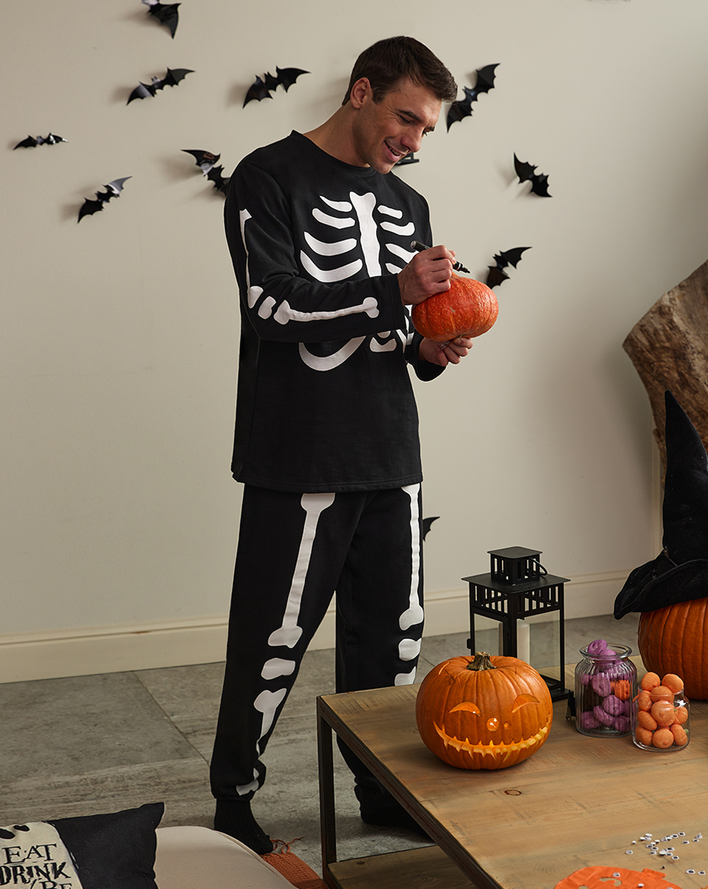 Pigiama papà con stampa scheletro halloween