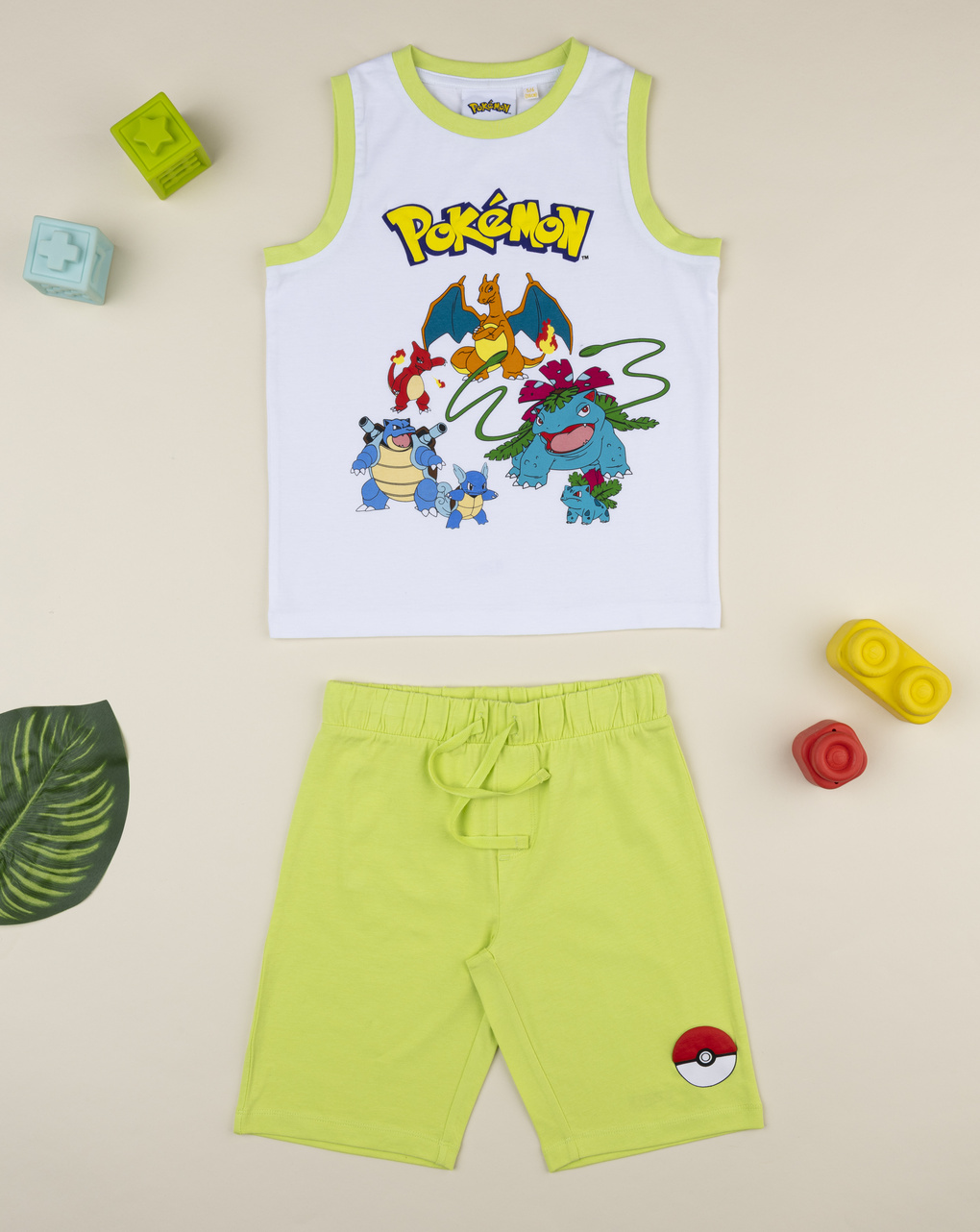 Completo estivo bambino pokemon bianco/verde