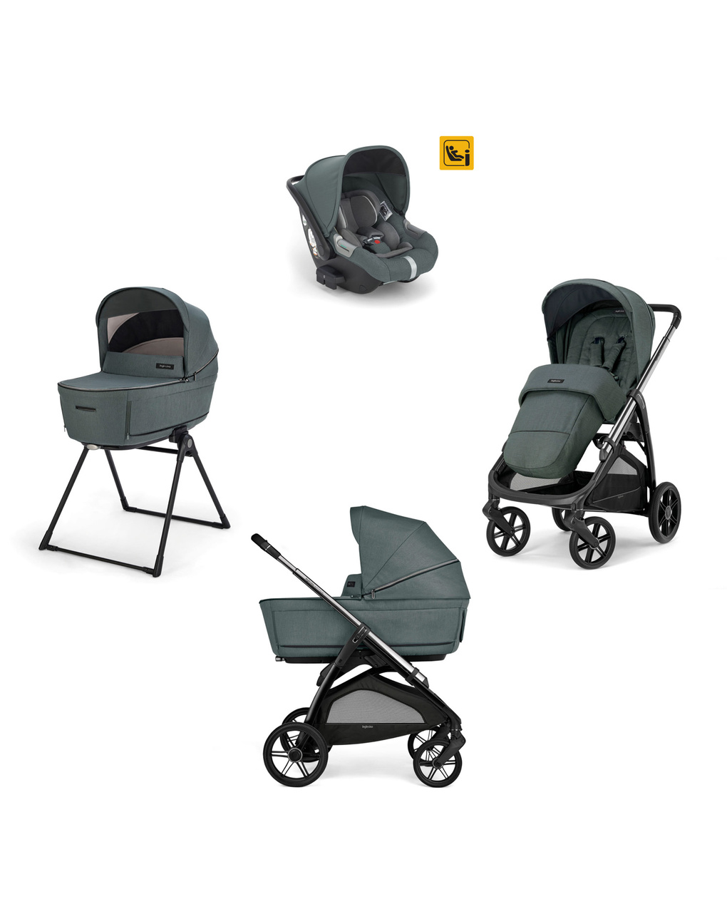Sistema modulare aptica system quattro colore emerald green con telaio litio e seggiolino auto darwin infant - inglesina