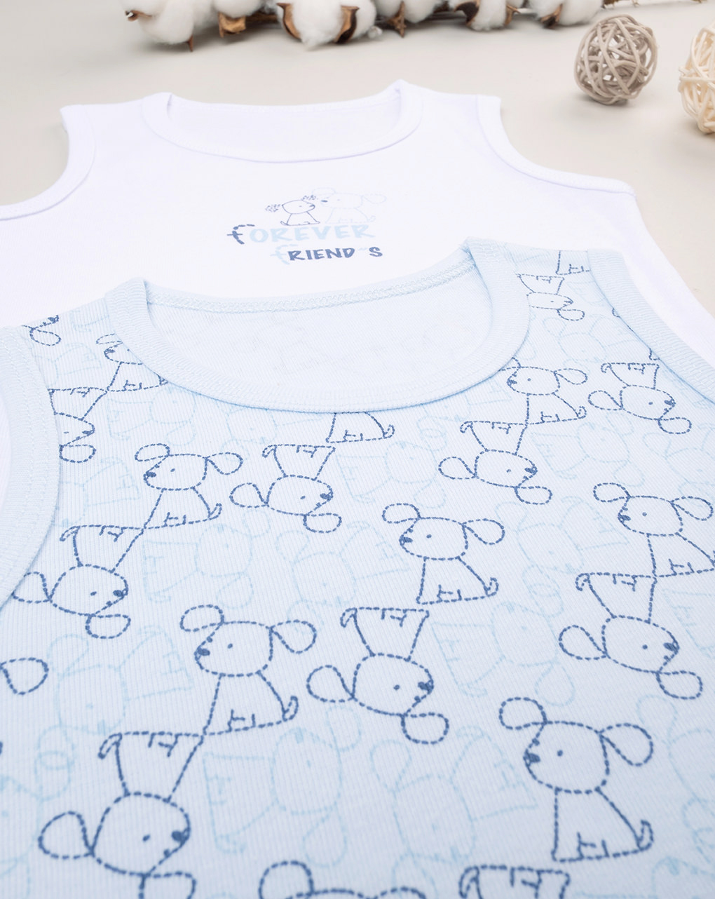 Pack 2 body bimbo bianco/azzurro organic cotton