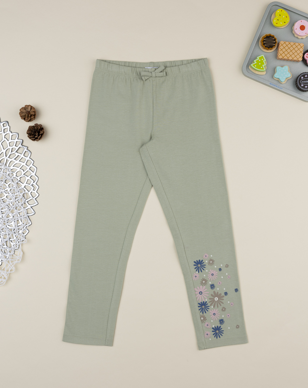 Legging bimba verde stampa fiori