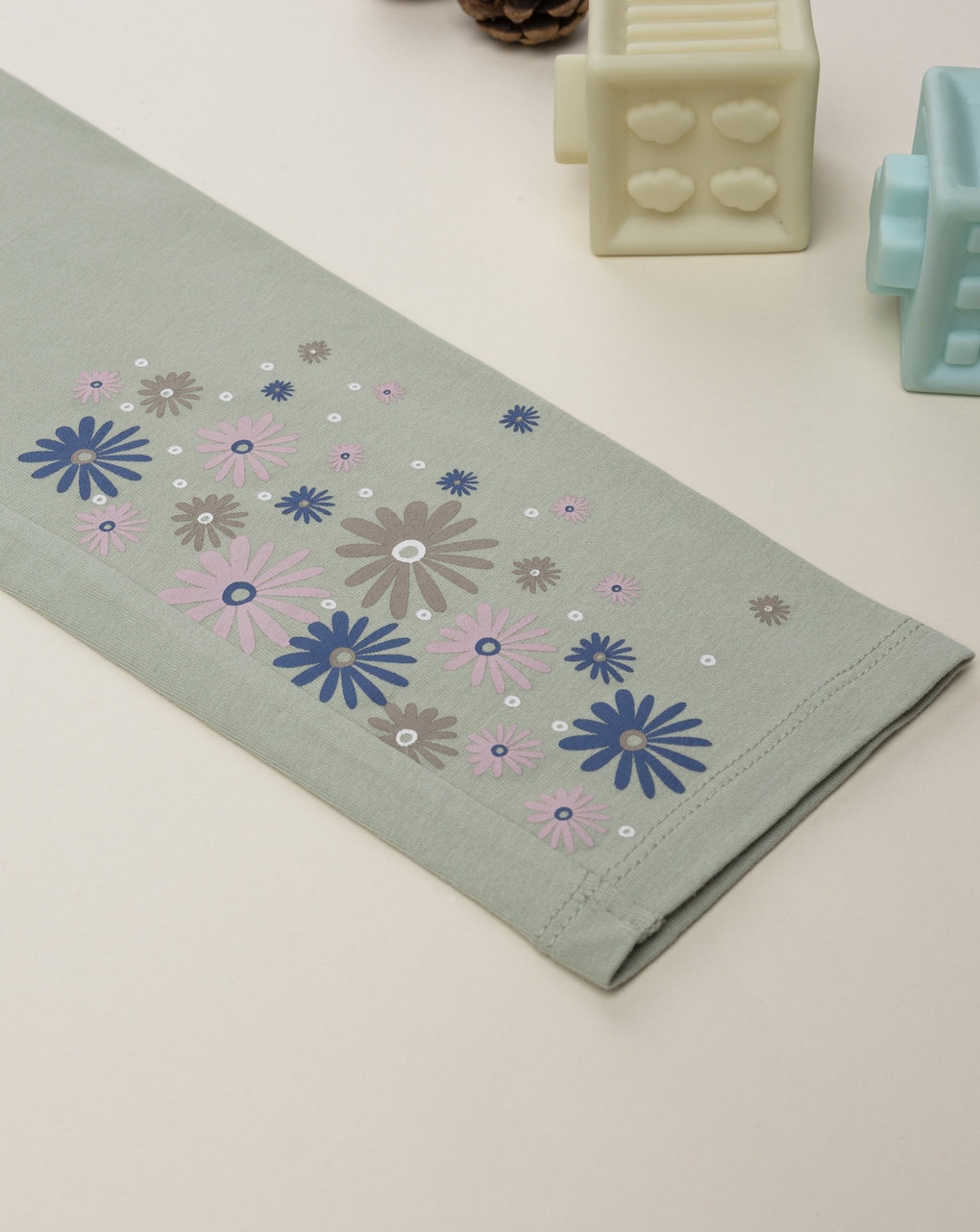 Legging bimba verde stampa fiori