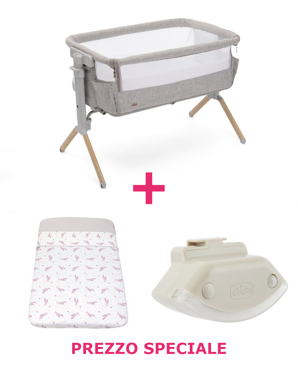 Culla next2me armonia scandinavian + set lenzuola 2 pz pink ballet + luce antibuio ad un prezzo speciale