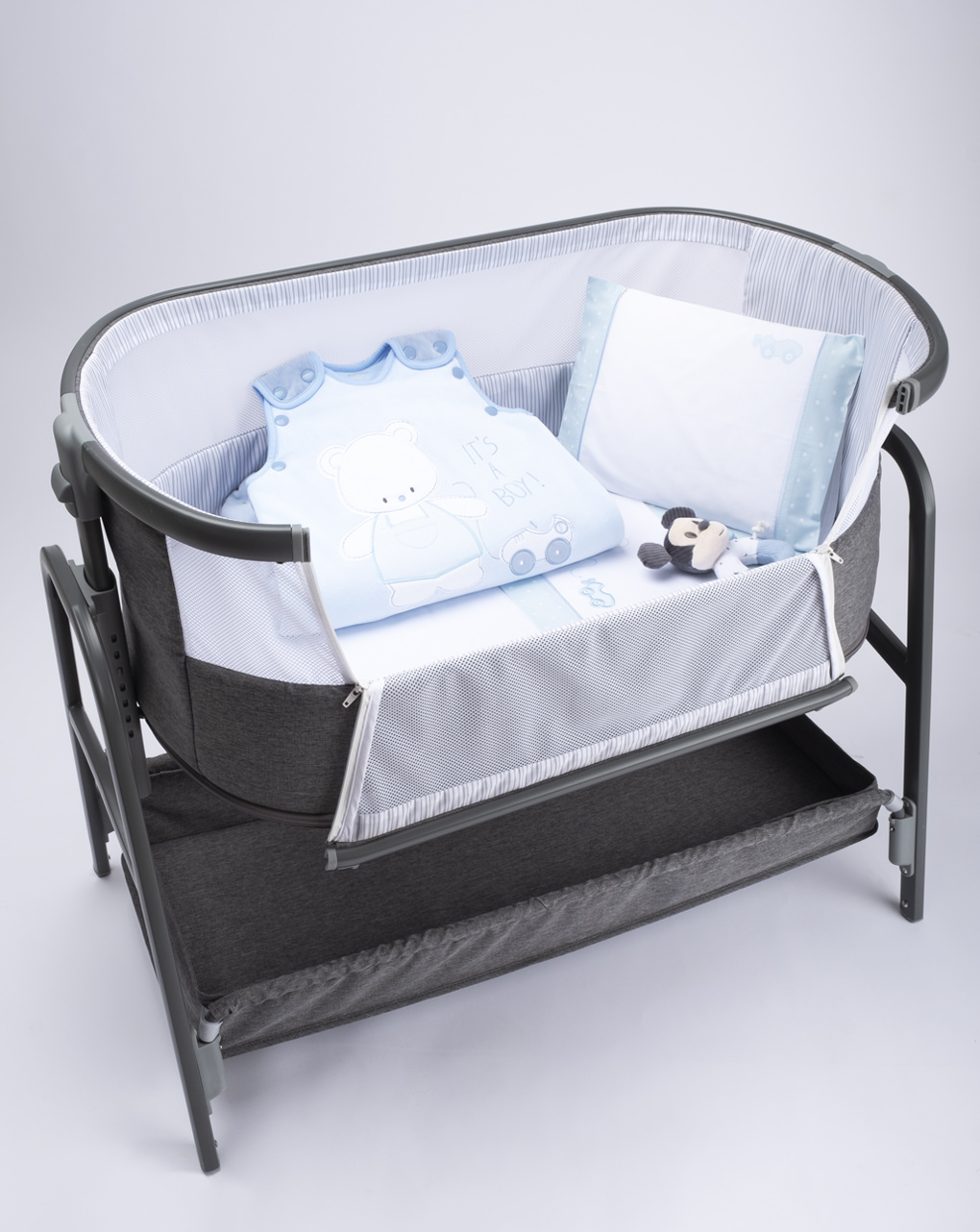 Set Lenzuola Culla 3 Pezzi Azzurro - Cotone, Con Tela Aida Per Ricamare, Made In Italy