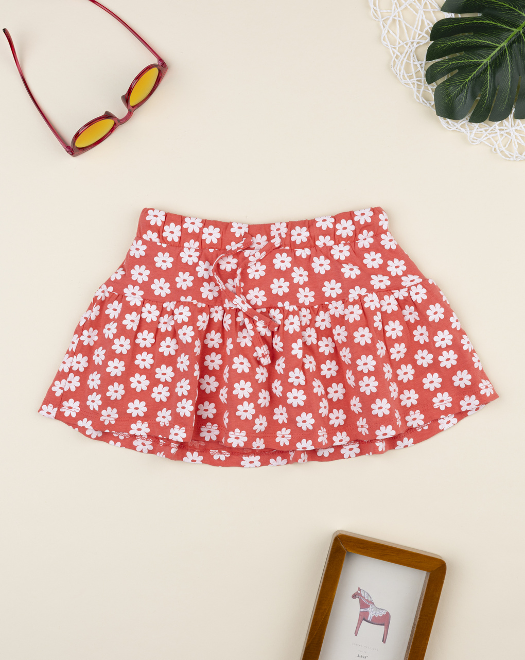 Gonna pantalone bambina corallo fiori allover