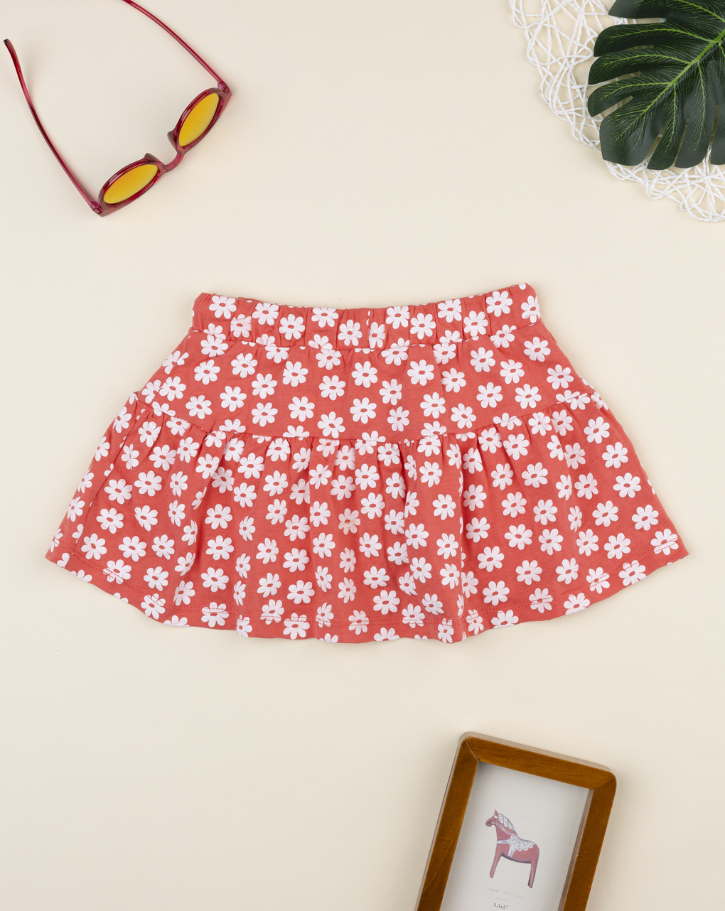 Gonna pantalone bambina corallo fiori allover