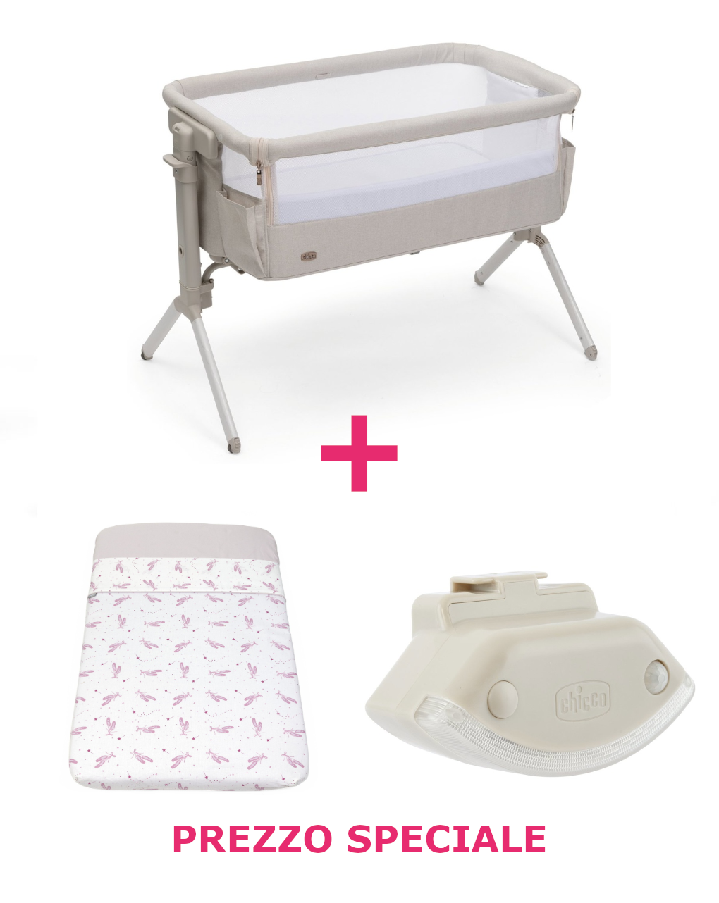 Culla next2me armonia motherpearl + set lenzuola 2 pz pink ballet + luce antibuio ad un prezzo speciale