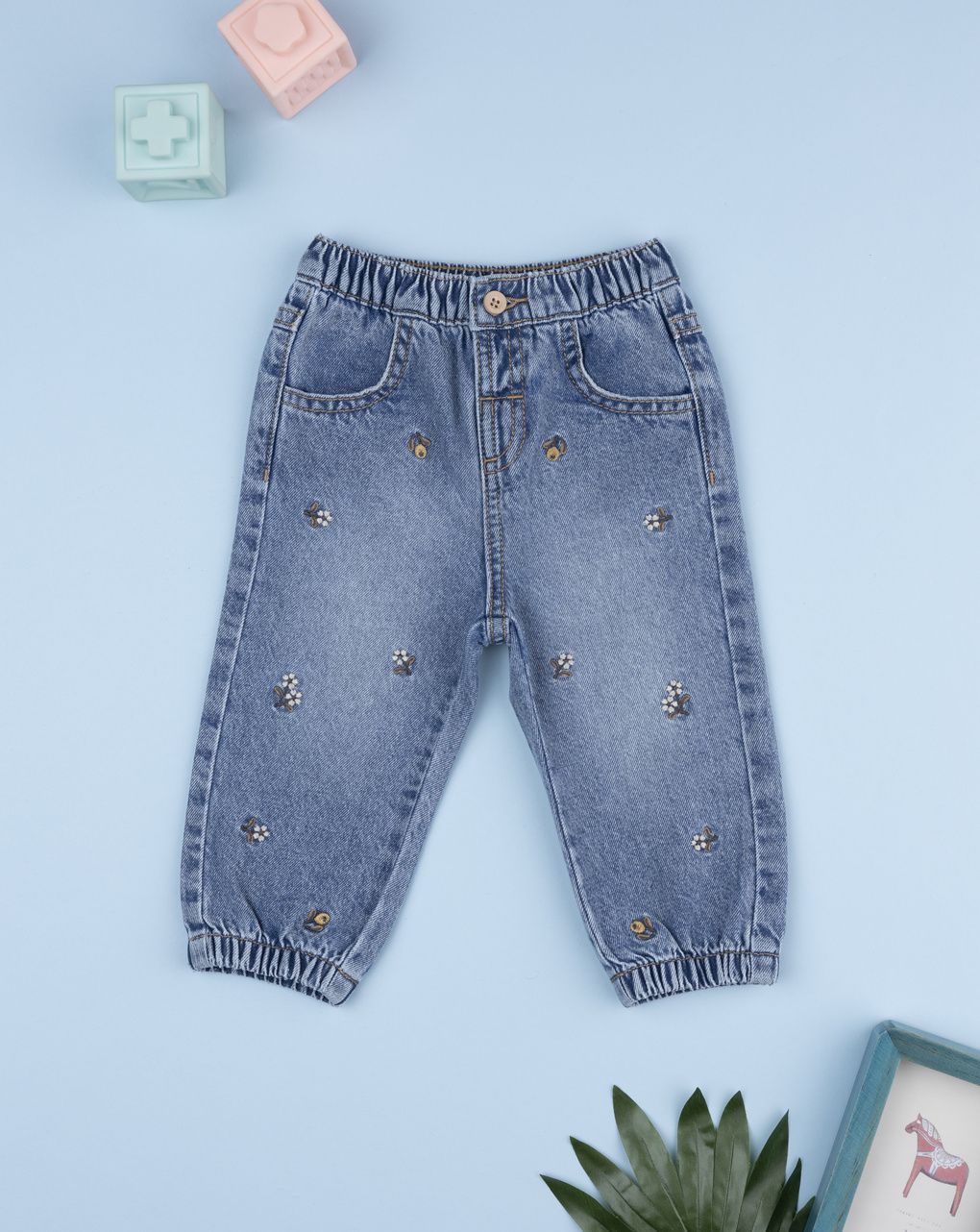 Pantalone denim bimba fiori