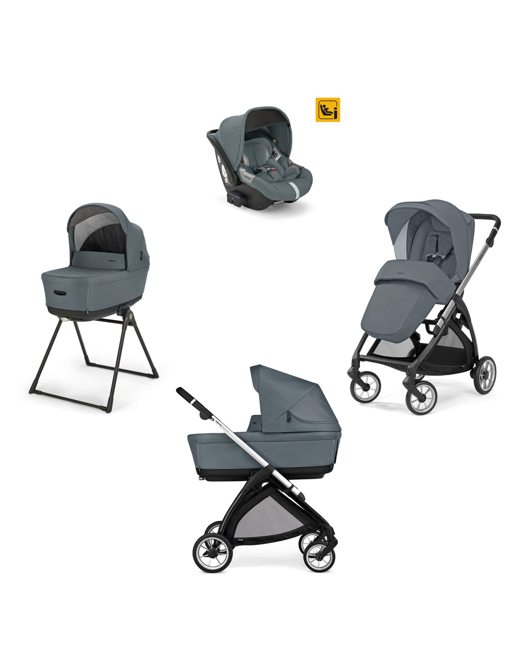 Electa system quattro colore union grey con telaio silver black e seggiolino darwin infant - inglesina