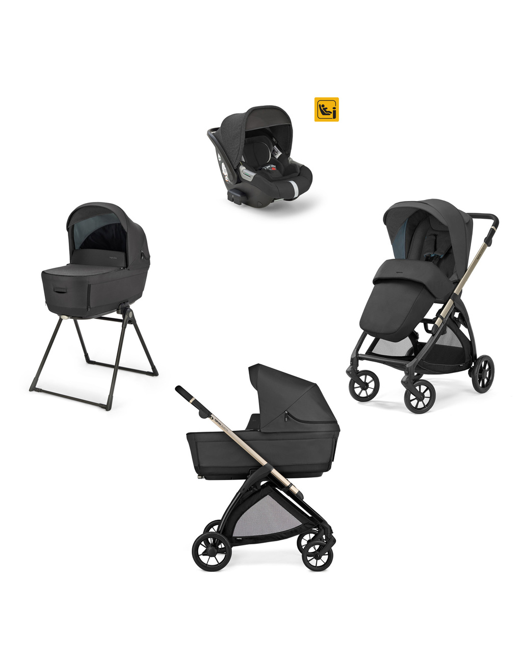 Electa system quattro colore upper black con telaio iridio black e seggiolino darwin infant - inglesina