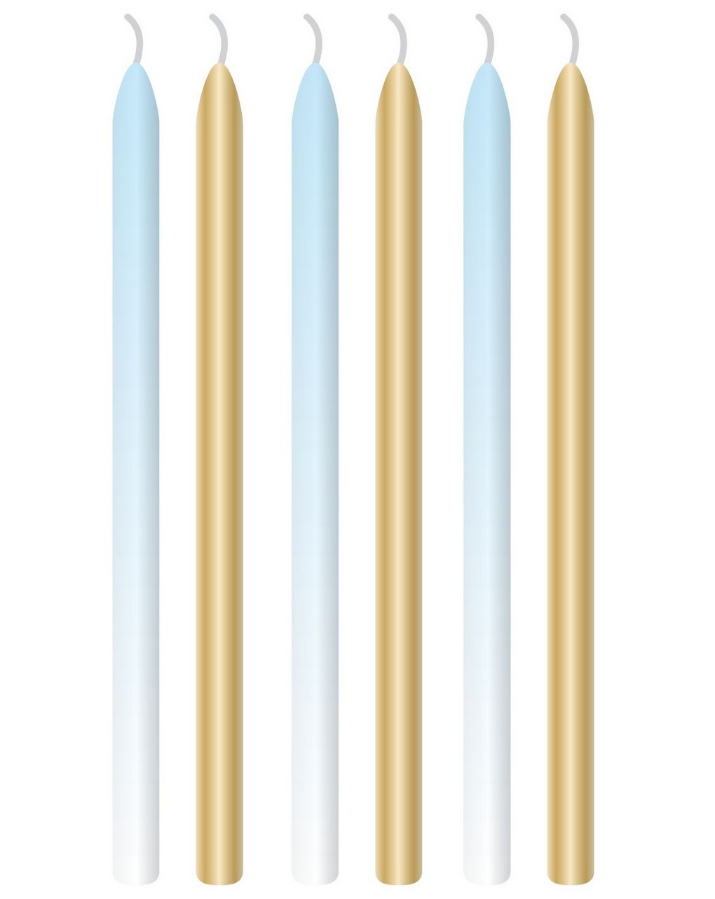 Candela ombre 12 cm - 6 pezzi - azzurro e oro